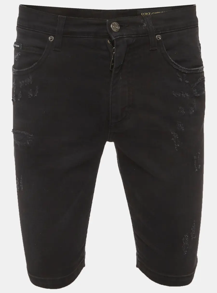 Dolce & Gabbana Black Distressed Denim Shorts XS/Waist 30"