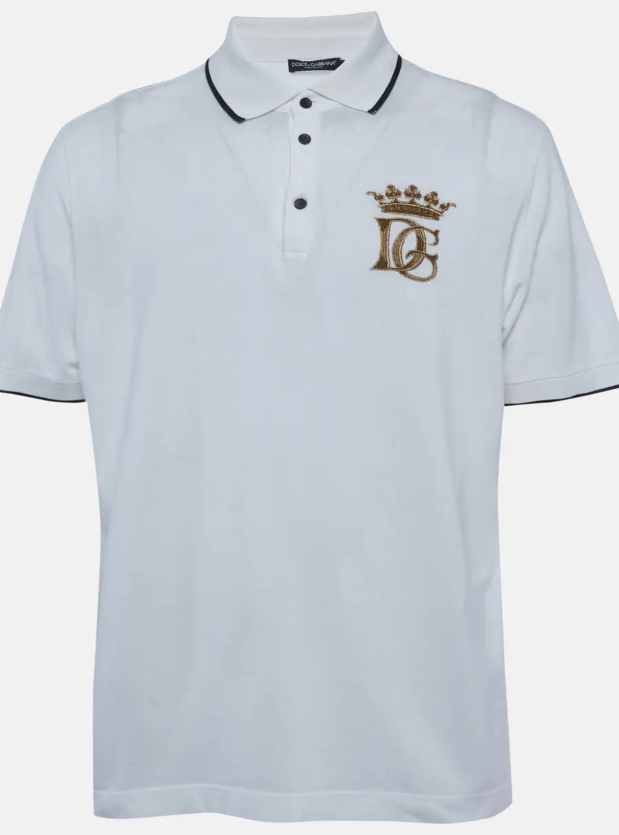 Dolce & Gabbana White Pique Crest Embroidered Polo T-Shirt XXXL