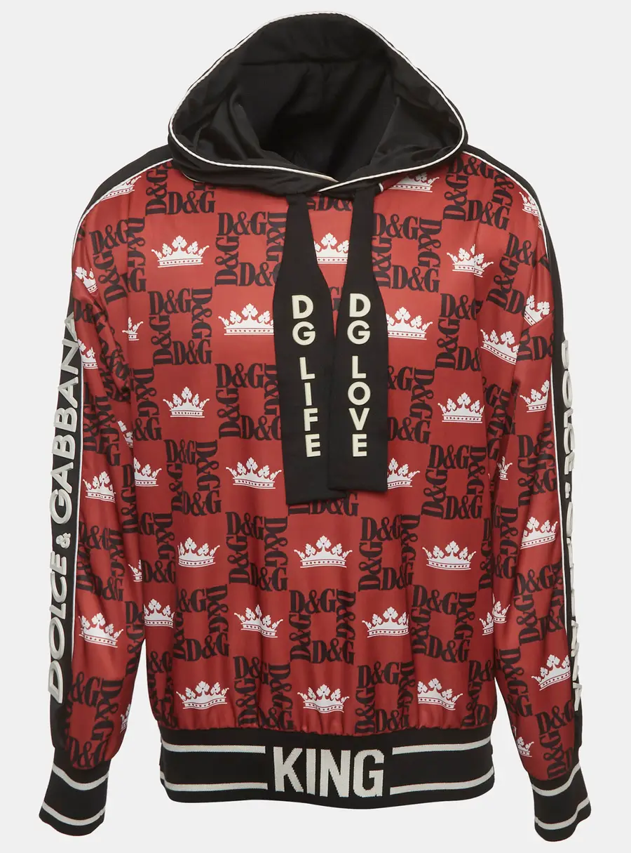Dolce & Gabbana Red Printed Jersey Hoodie M