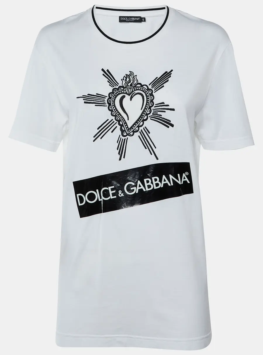 Dolce & Gabbana White Cotton Heart Embroidered Crew Neck T-Shirt S