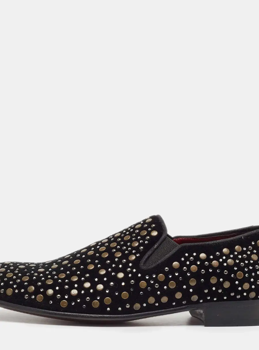 Dolce & Gabbana Black Suede Embellished Slip On Loafers Size 41