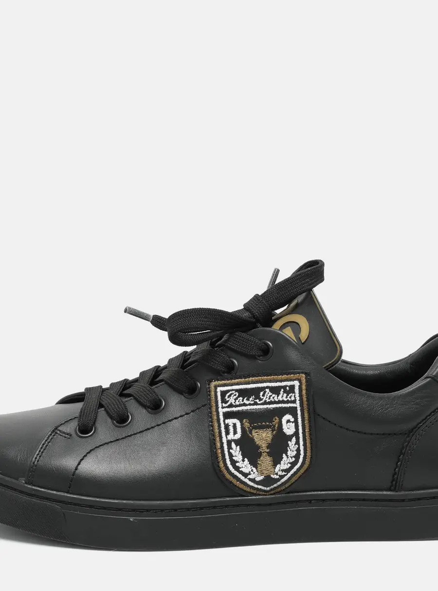 Dolce & Gabbana Black Leather Portofino Low Top Sneakers Size 39.5