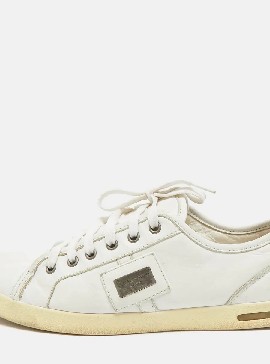 Dolce & Gabbana White Leather Logo Plaque Low Top Sneakers Size 41.5