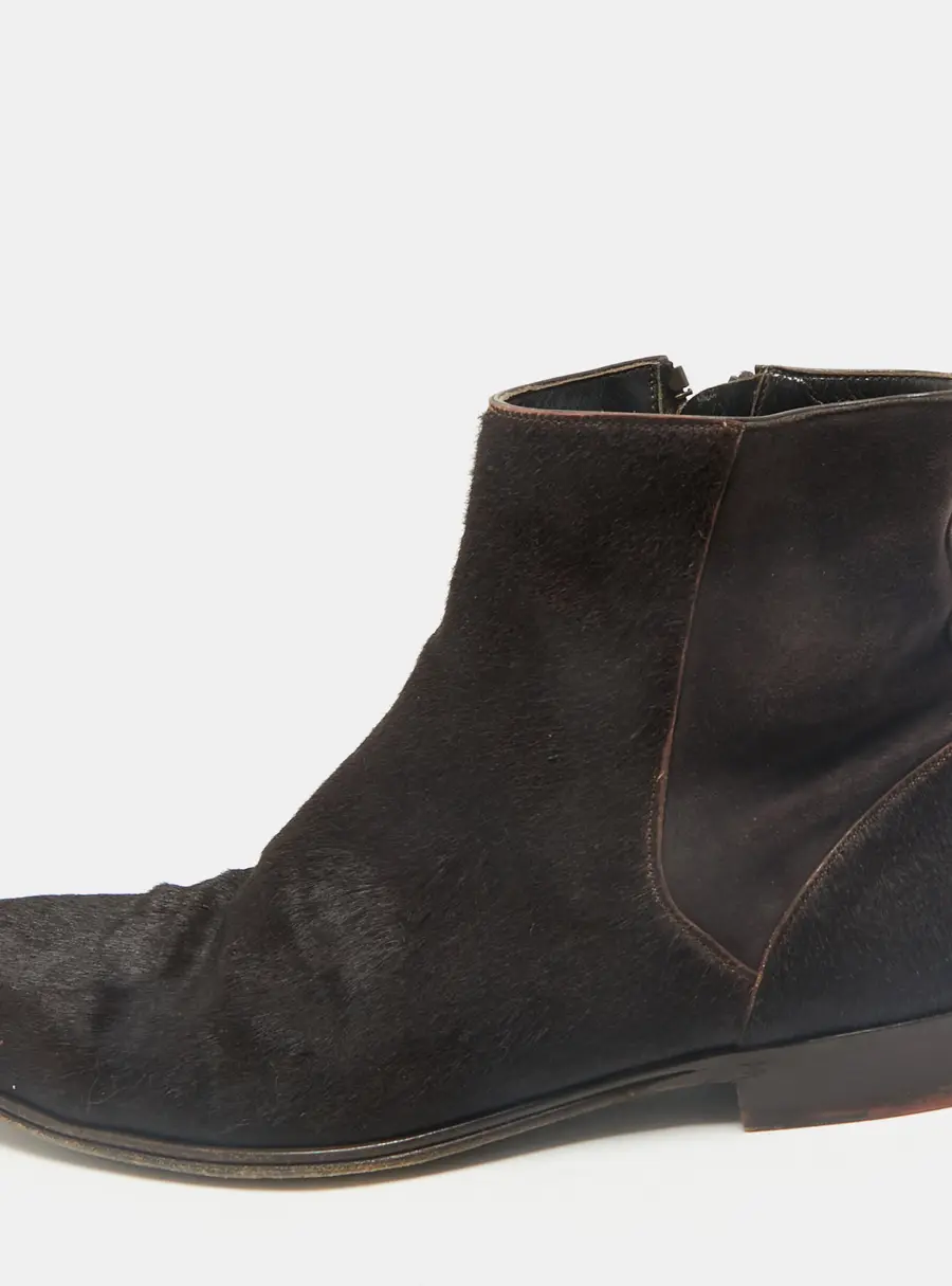 Dolce & Gabbana Brown Calf Hair and Suede Ankle Length Boots Size 42