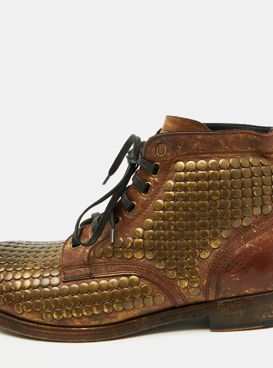 Dolce & Gabbana Brown Leather Runway Studs Cortina Ankle Boots Size&nbsp;43