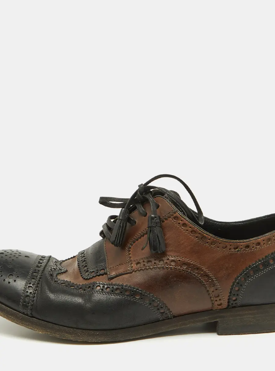 Dolce & Gabbana Black/Brown Brogue Leather Lace Up Derby Size 41.5