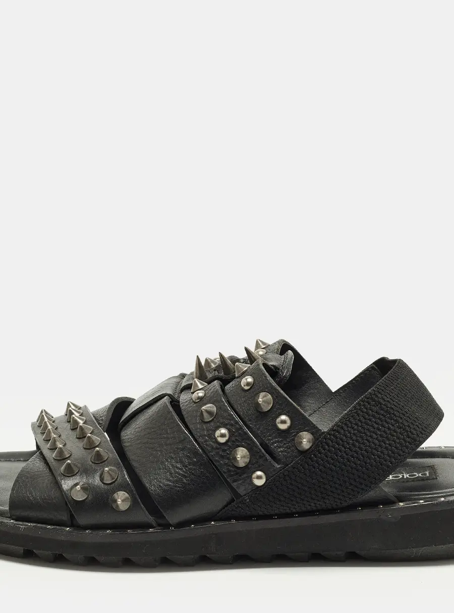 Dolce & Gabbana Size 42 Black Leather Cross Strap Spike Sandals