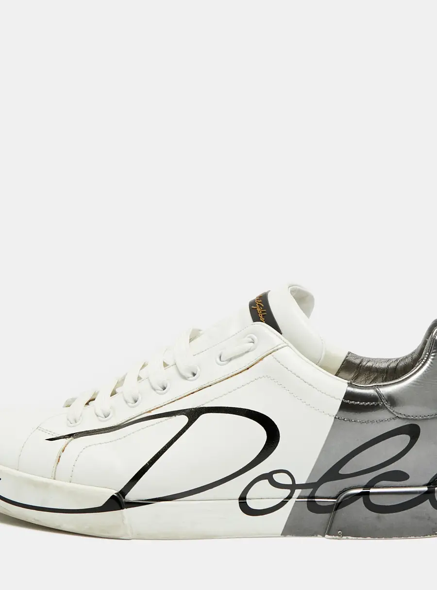 Dolce & Gabbana Portofino Size 45 White/Black Leather Lace Up Sneakers