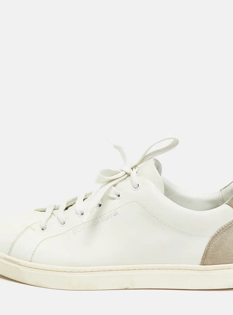 Dolce & Gabbana Size 45 White/Beige Leather and Suede Low Top Sneakers