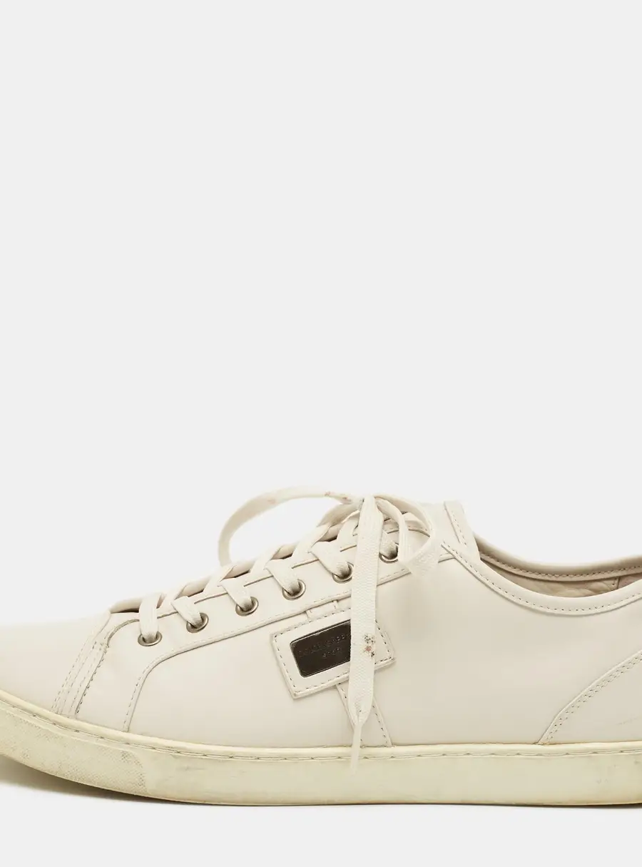Dolce & Gabbana Size 45 White Leather Low Top Sneakers