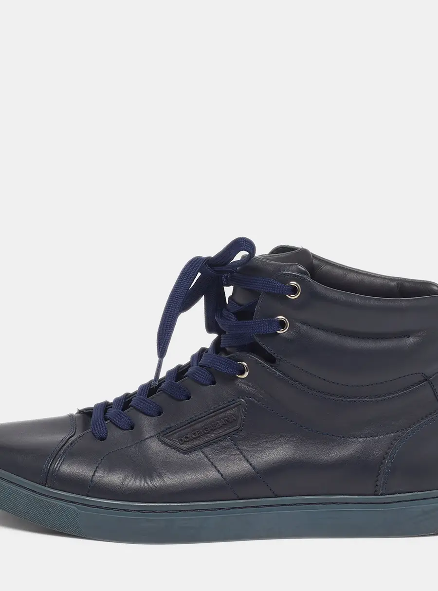 Dolce & Gabbana Size 43 Navy Blue Leather High Top Sneakers