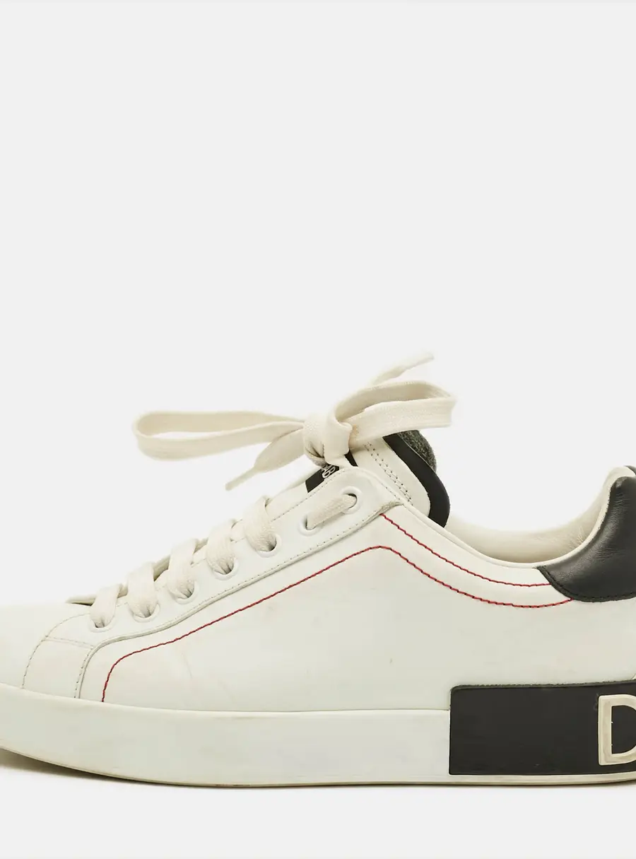 Dolce & Gabbana Portofino Size 39 White/Black Leather Low Top Sneakers