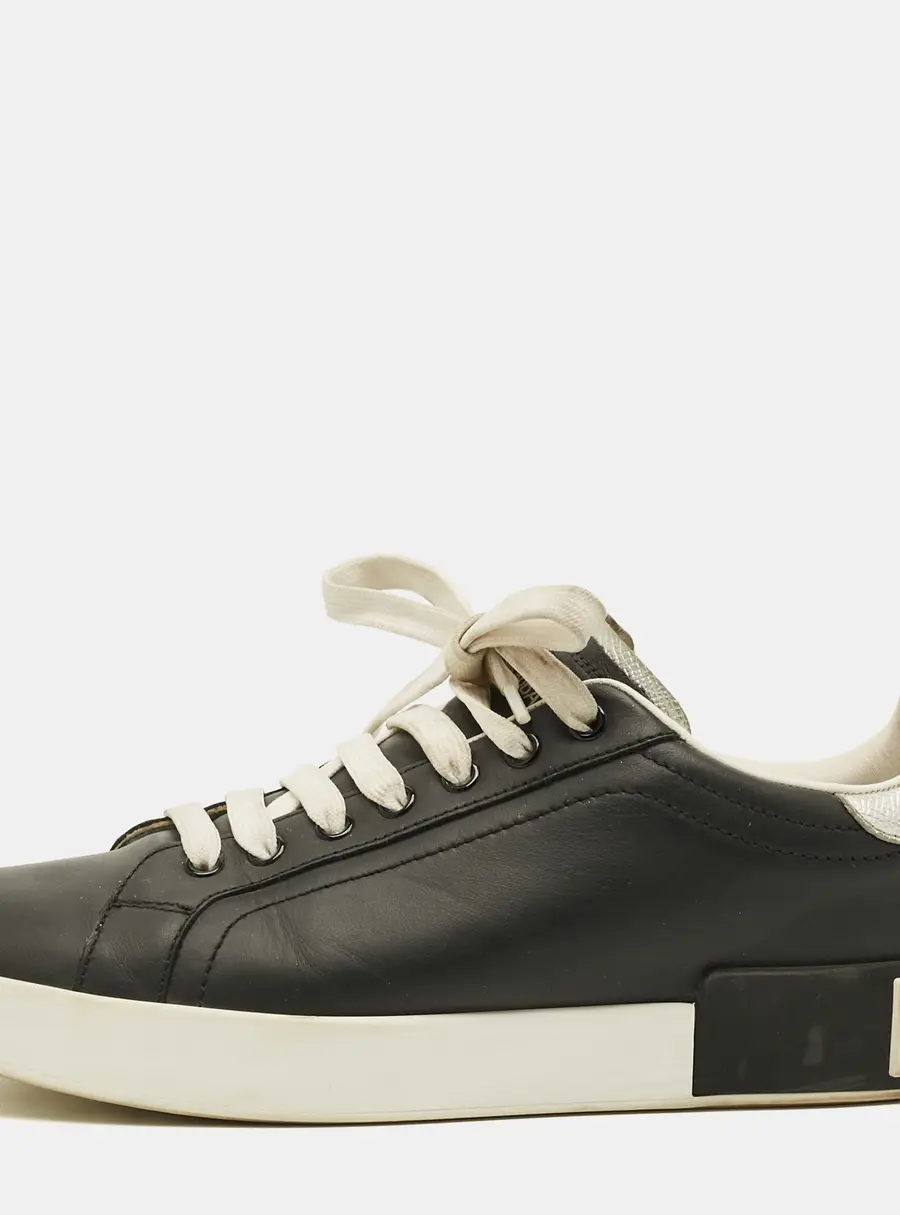 Dolce & Gabbana Portofino Size 40 Black/Silver Leather Low Top Sneakers