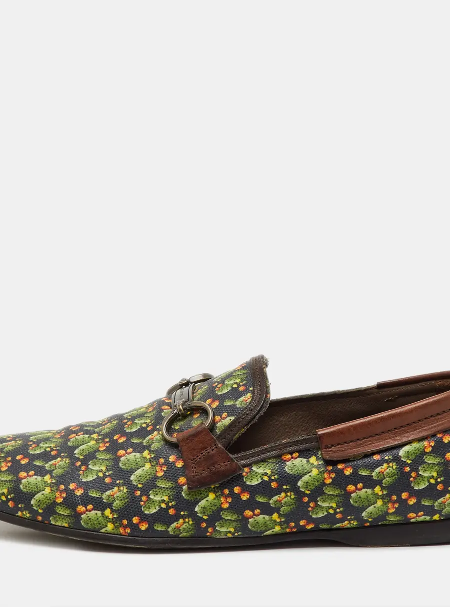 Dolce & Gabbana Multicolor Cactus Print Canvas and Leather Amalfi Smoking Slippers Size 41
