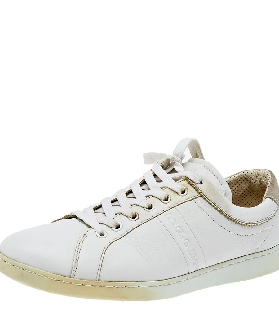 Dolce & Gabbana Size 43 White Leather and Suede Low Top Sneakers
