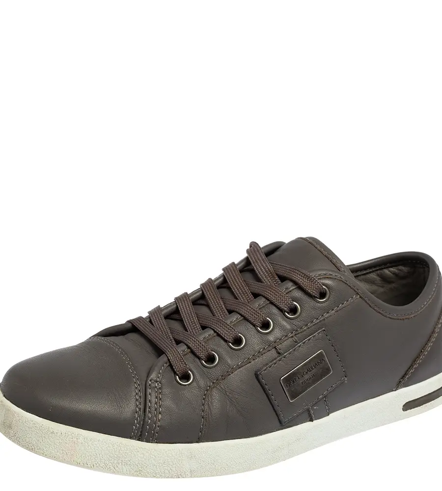 Dolce & Gabbana Grey Leather Logo Plaque Low Top Sneakers Size 40