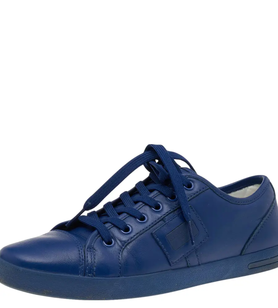 Dolce & Gabbana Blue Leather Logo Plaque Low Top Sneakers Size 39