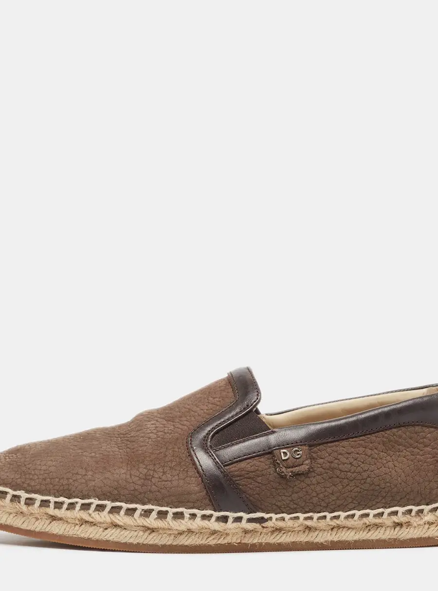 Dolce & Gabbana Brown Nubuck And Leather Espadrille Flats Size 40