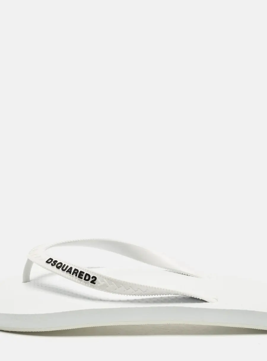 Dsquared2 Size 41 White Rubber  Logo Flip Flops
