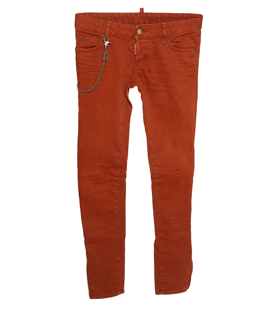 Dsquared2 Rust Orange Denim Chain Detail Slim Fit Jeans S