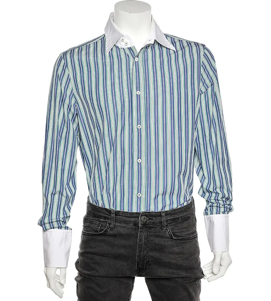 Dsquared2 Blue Striped Cotton Contrast Collar Button Front Shirt XXL