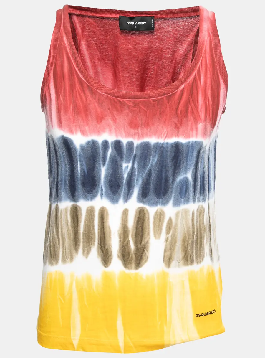 Dsquared2 Multicolor Tye-Dye Print Cotton Sleeveless T-Shirt L
