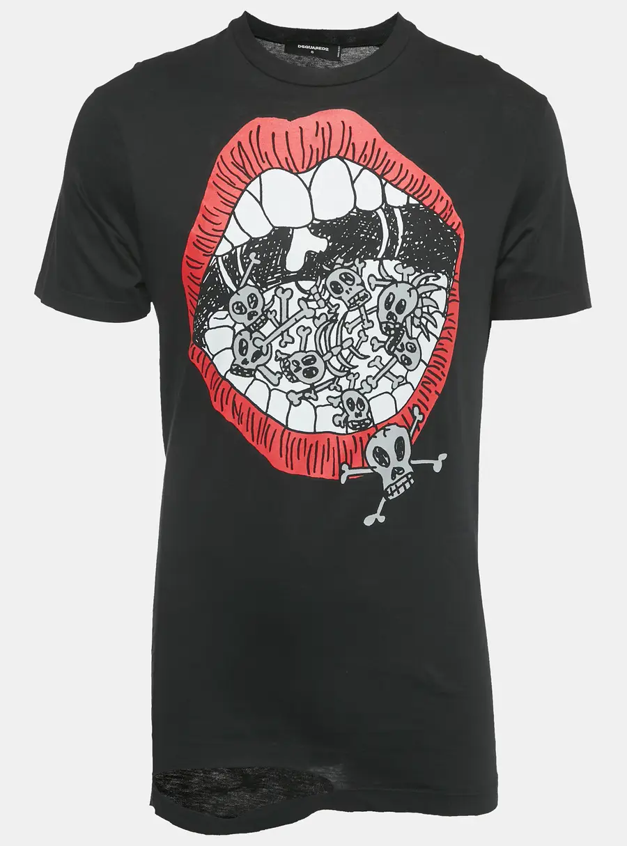 Dsquared2 Black Printed Jersey Long Cool Twisted Ripped T-Shirt S