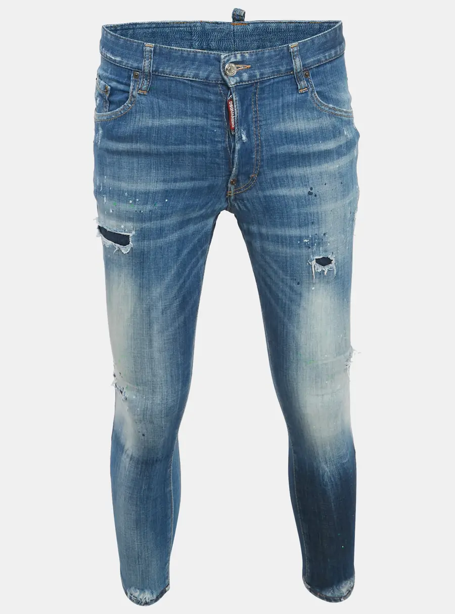 Dsquared2 Blue Denim Distressed Slim Fit Jeans L/Waist 31"