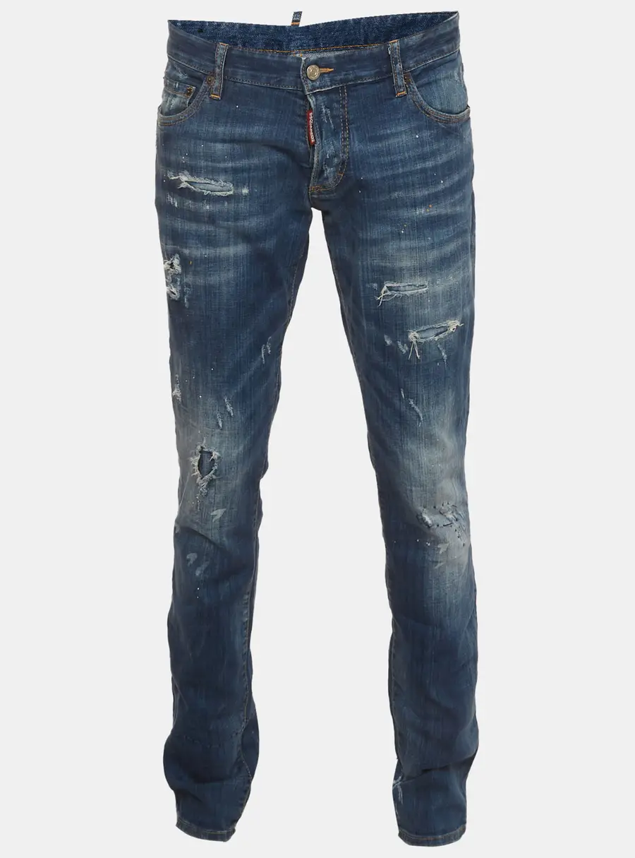 Dsquared2 Blue Paint Splatter Distressed Denim Slim Fit Jeans XL/Waist 38"