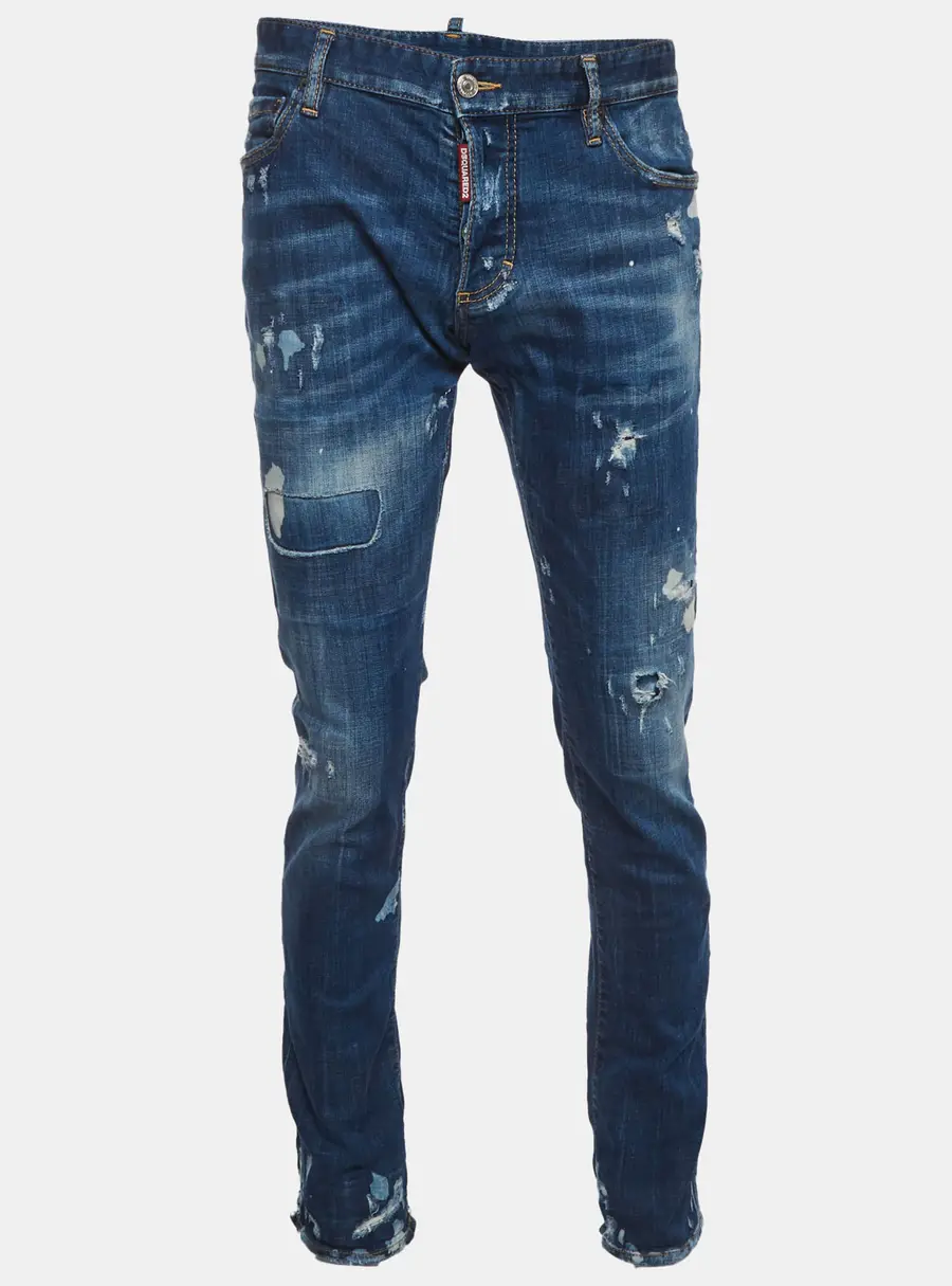 Dsquared2 Blue Paint Splatter Distressed Denim Slim Fit Jeans XL/Waist 38"