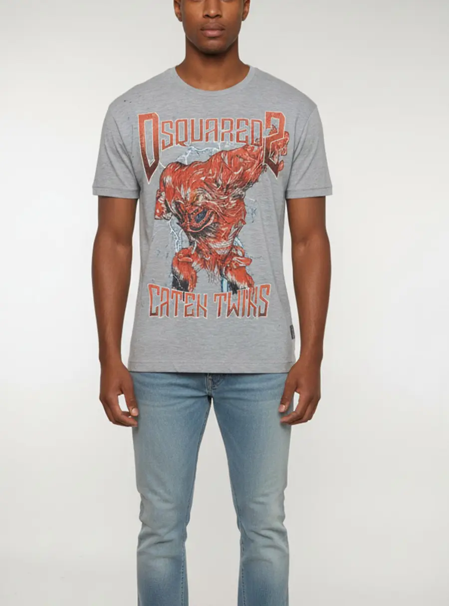 Dsquared2 Grey Monster Graphic Distressed Jersey T-Shirt L