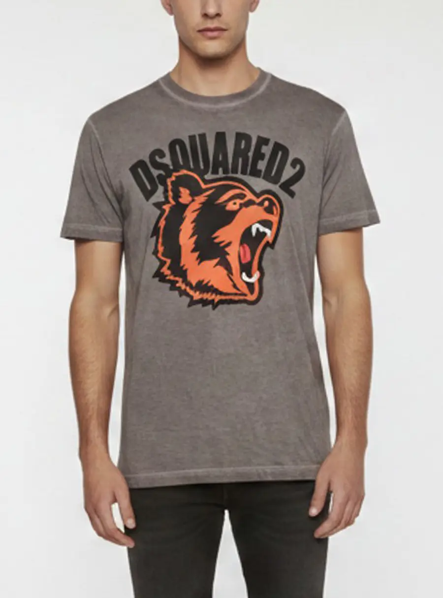 Dsquared2 Grey Bear Logo Print Jersey Crewneck T-Shirt L