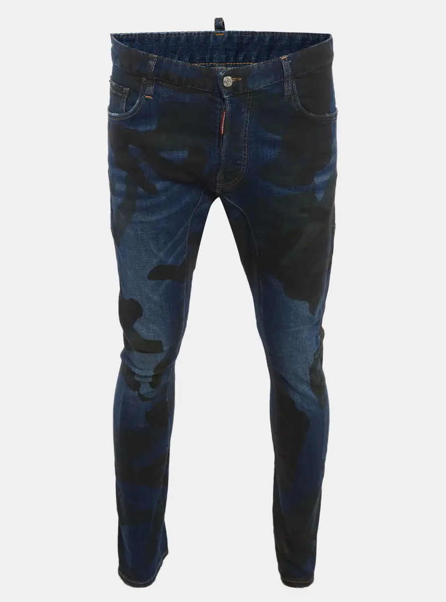 DSQUARED2 Navy Blue Printed Denim Tidy Biker Jeans L/ Waist 36"