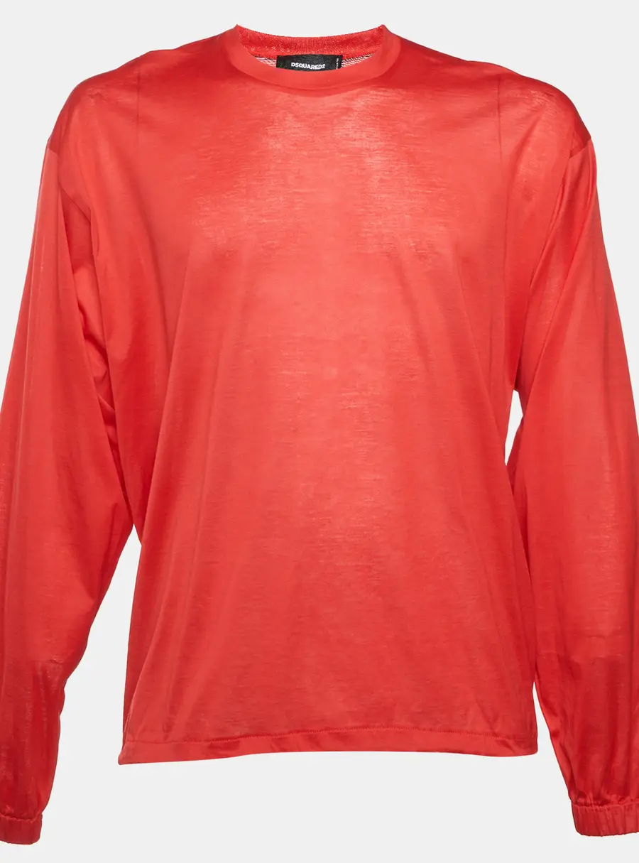 Dsquared2 Red Graphic Techno Leaf Print Jersey Long Sleeve T-Shirt L