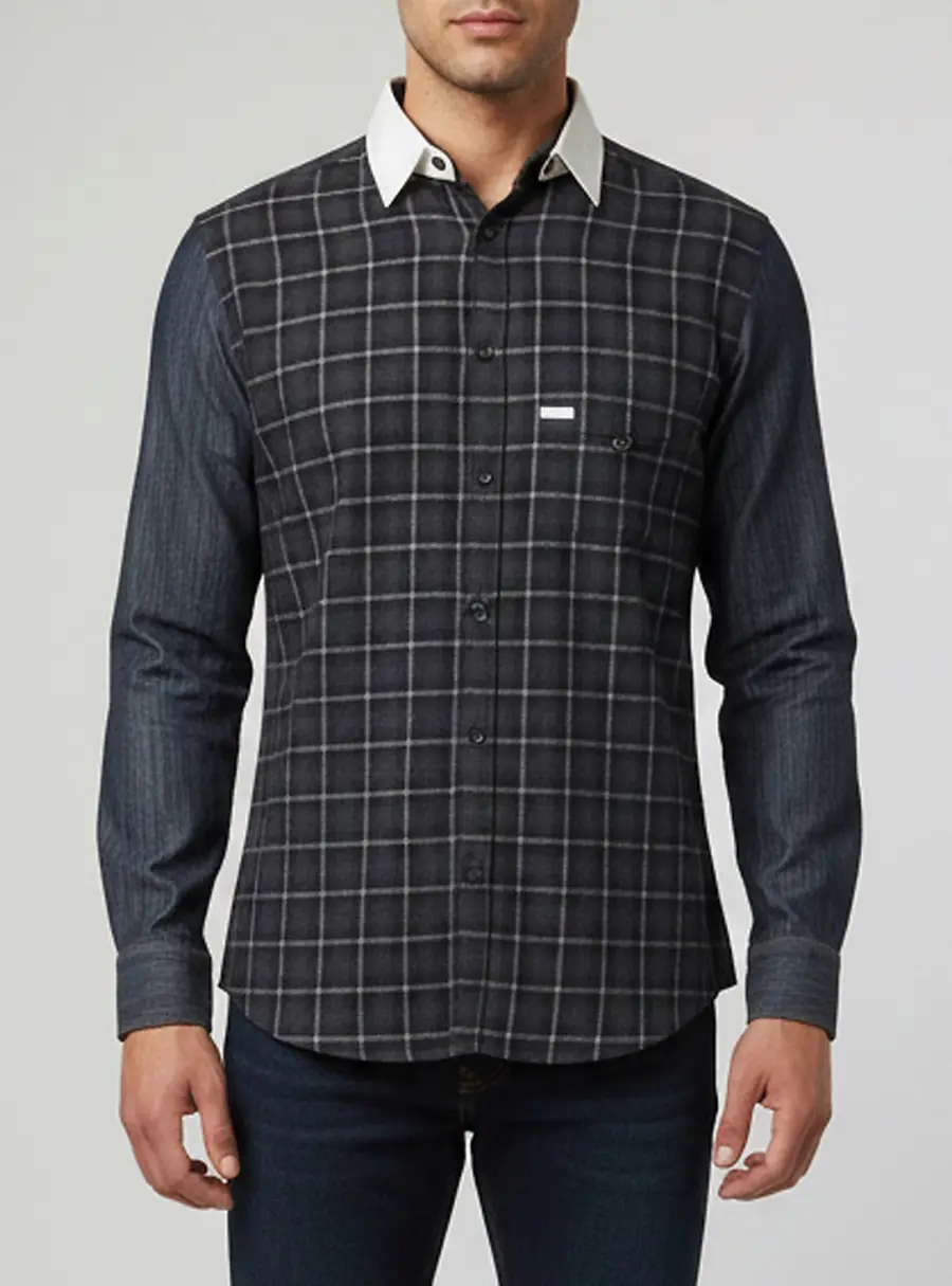 Dsquared2 Blue Plaid Chambray Long Sleeve Shirt L