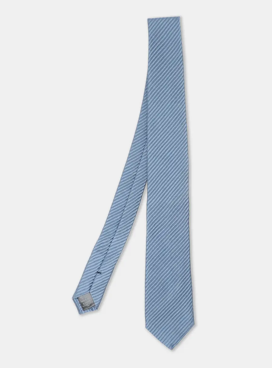Dunhill Light Blue Silk Herringbone Stripe Woven Tie
