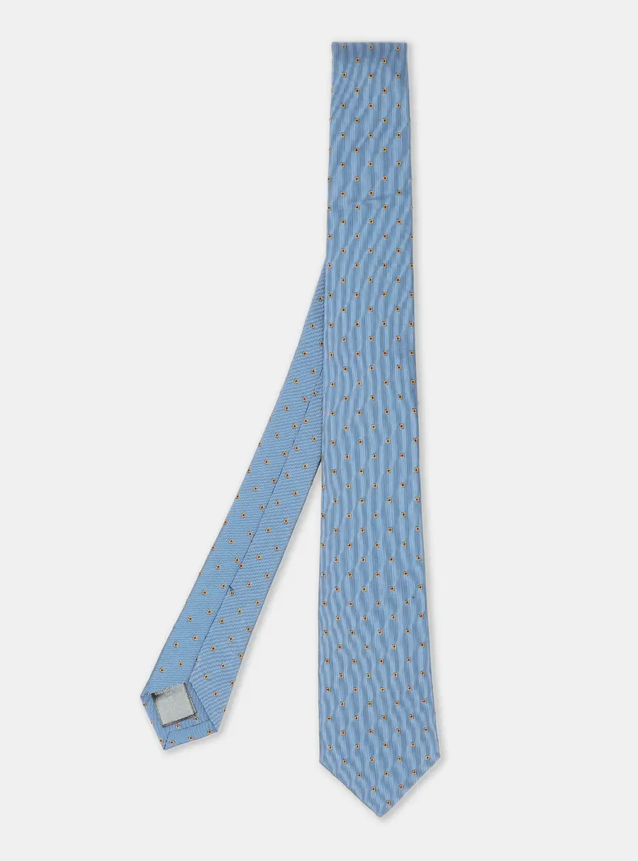 Dunhill Blue Micro Diamond Motif Embroidered Silk Tie