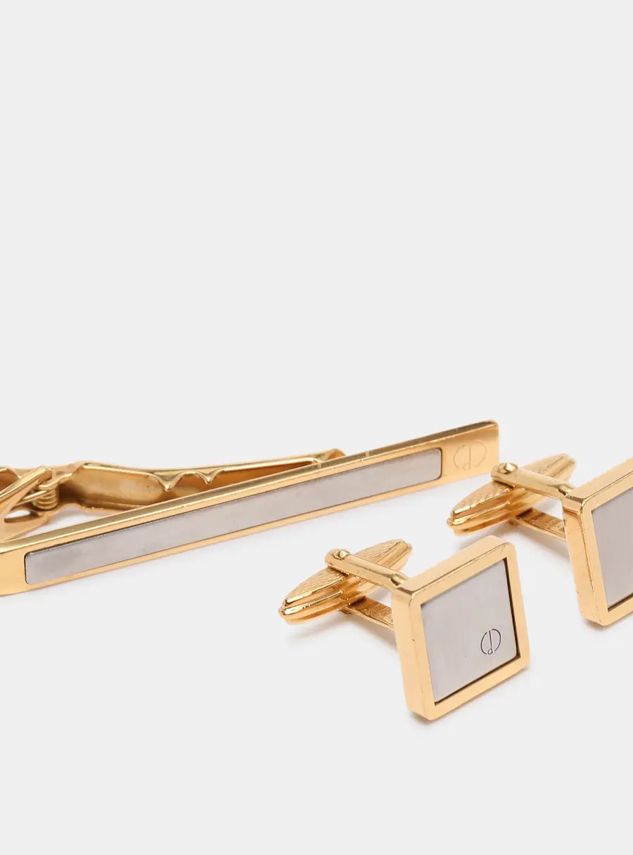 Dunhill Two Tone Hardware Tie Bar Clip and Cufflinks Set