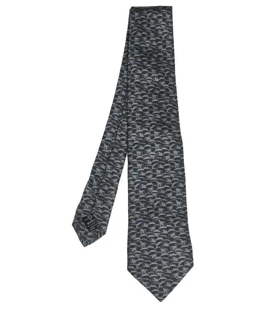 Dunhill Grey & Black Abstract Print Silk Tie