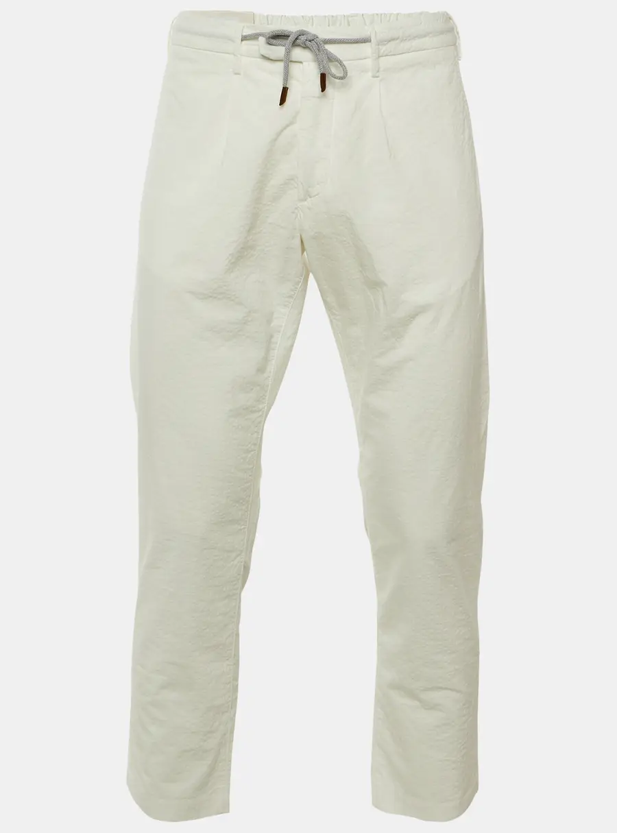 Eleventy White Textured Cotton Pants L/Waist 33"
