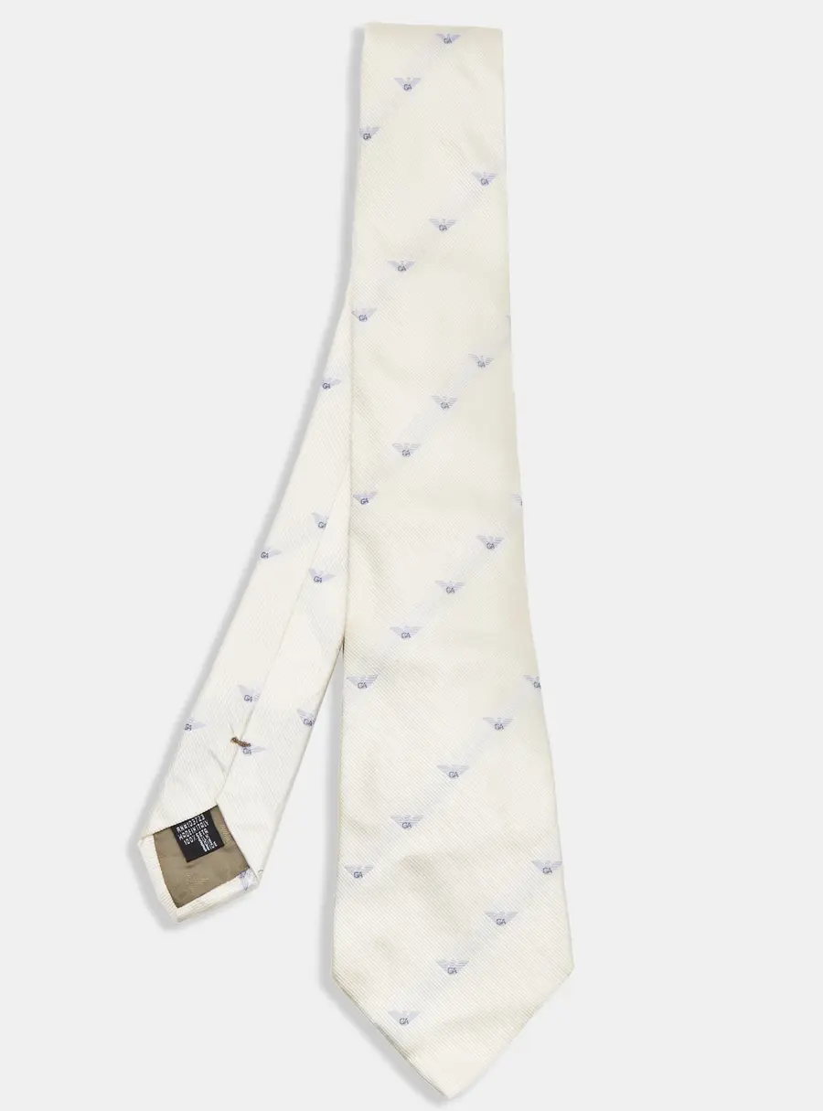 Emporio Armani Cream Logo Jacquard Silk Traditional Tie