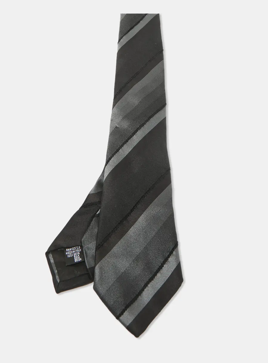 Emporio Armani Black Striped Silk Skinny Tie