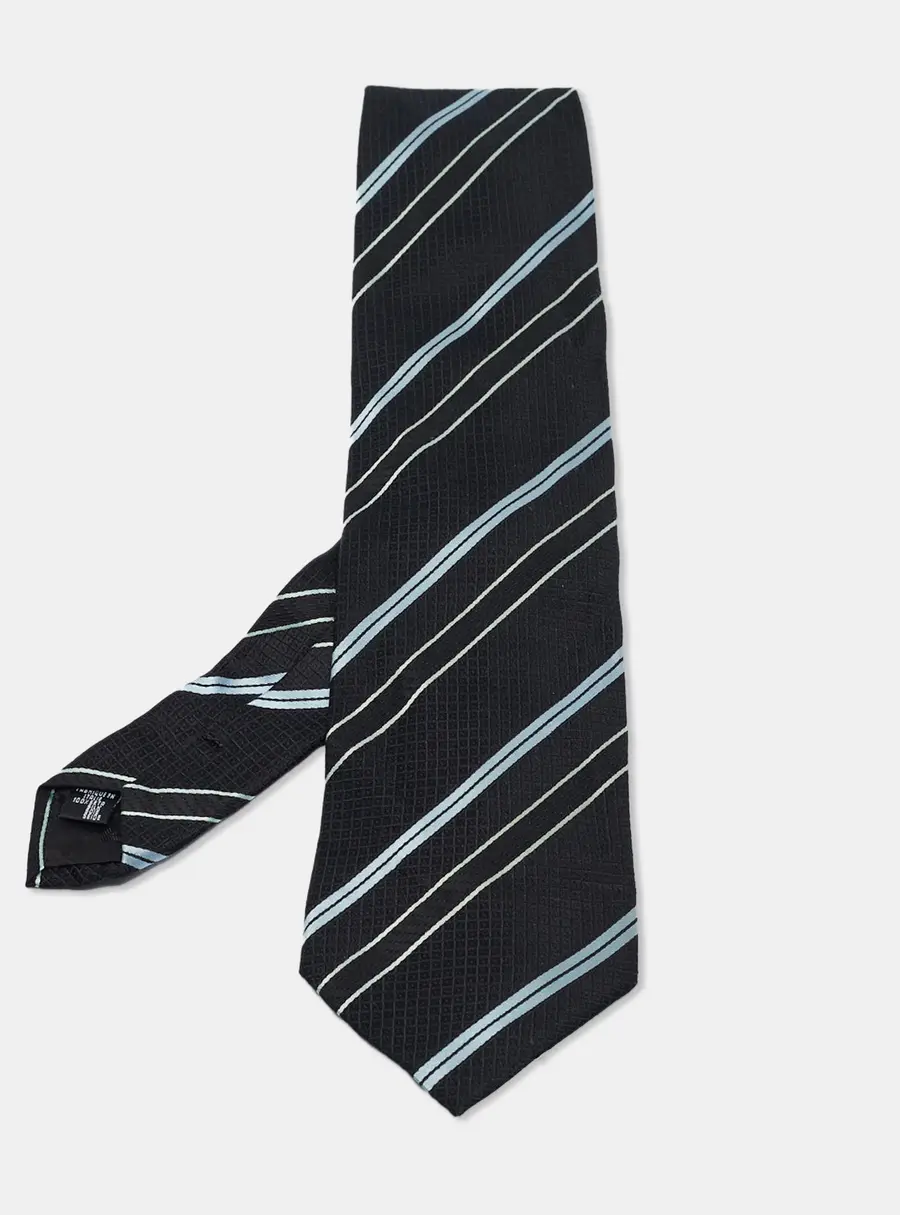 Emporio Armani Black Striped Silk Traditional Tie