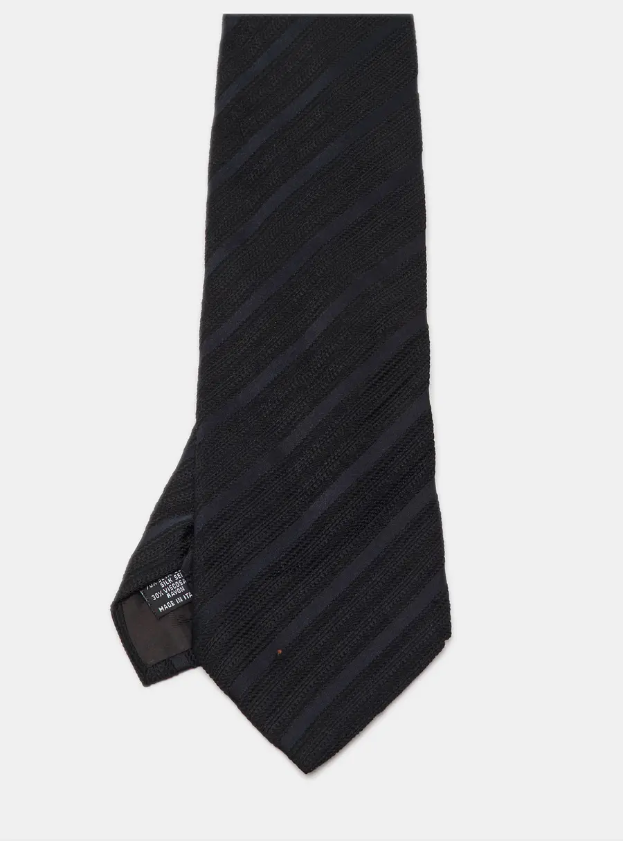 Emporio Armani Black Striped Jacquard Silk Tie