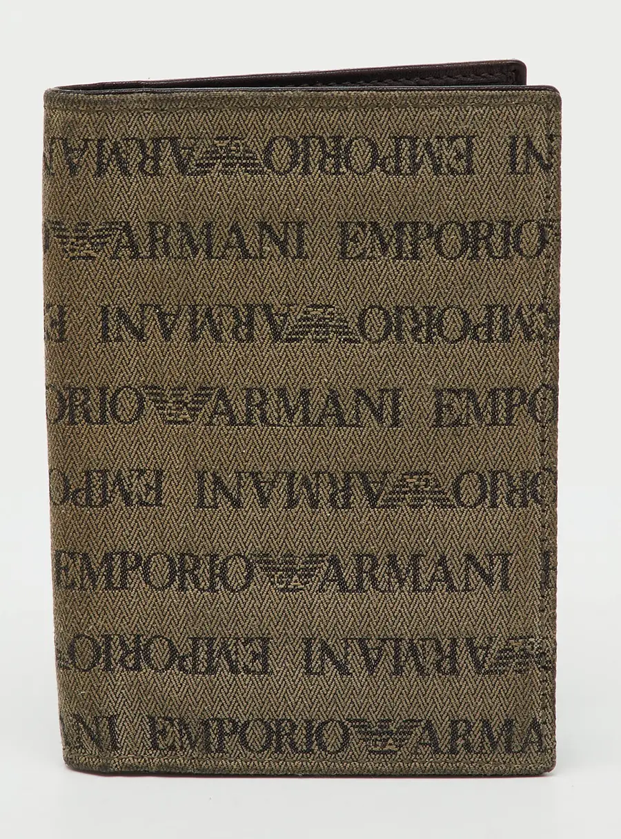 Emporio Armani Brown Canvas Logo Print Passport Holder