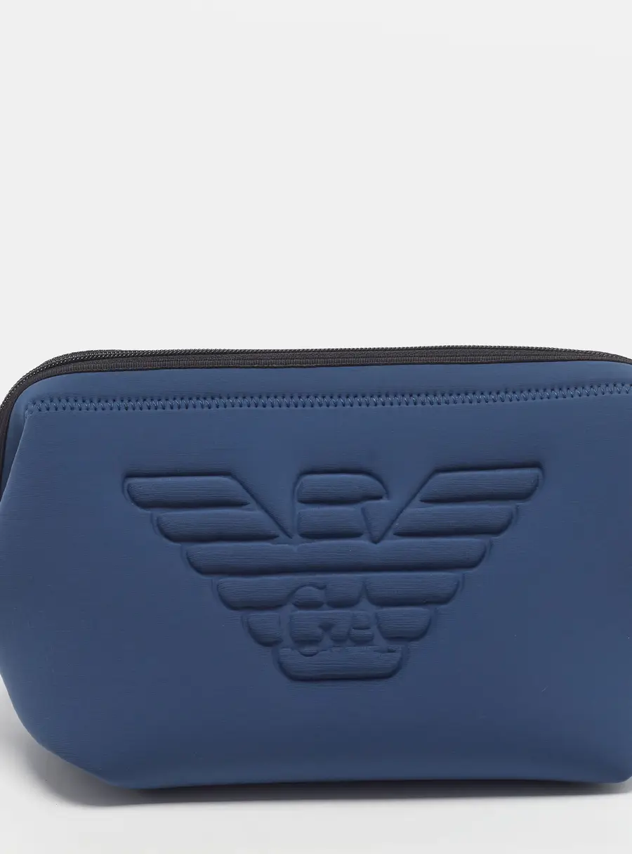 Emporio Armani Logo Navy Blue Neoprene Zip Pouch