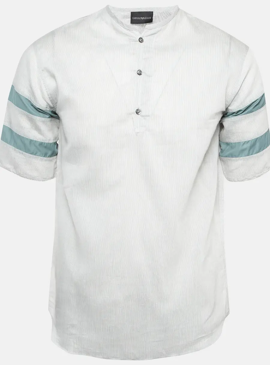 Emporio Armani Grey Striped Cotton Half Placket Shirt M