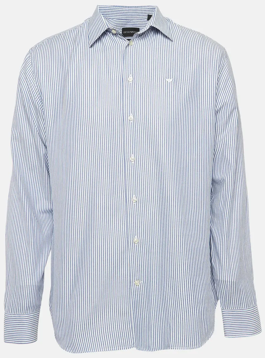 Emporio Armani Blue Pinstripe Cotton Modern Fit Shirt XL