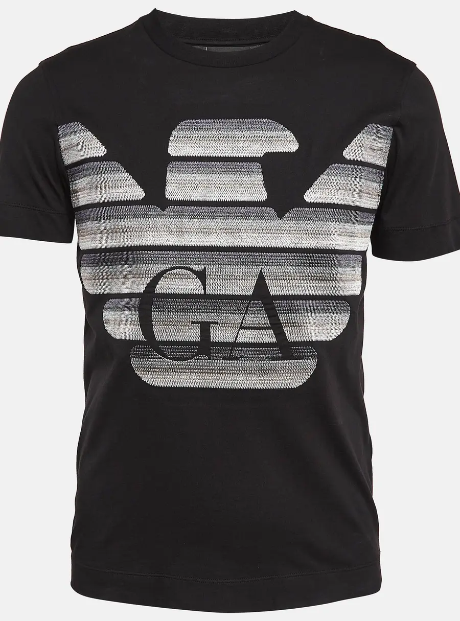 Emporio Armani Black Embroidered Logo Cotton Knit T-Shirt S