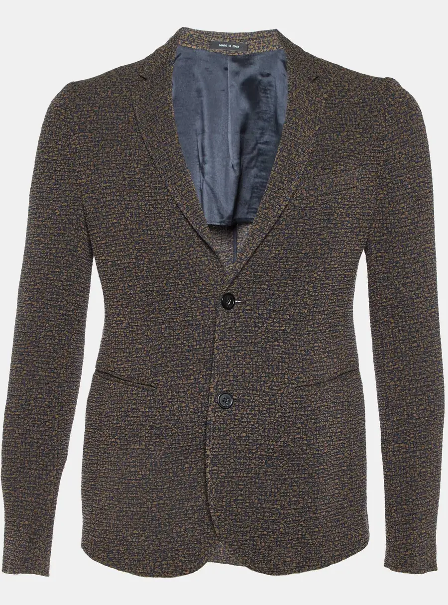 Emporio Armani Brown/Blue Patterned Crepe Single Breasted Jacket S